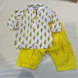 Little Muffet Leaf Print Kurta Yellow Patiala Pant Infant 6-12 Months